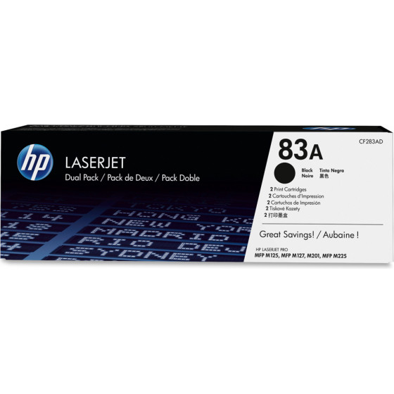 HP Toner 83AD LJ PRO M127/125 Black Dual Pack (1.5k) - (CF283AD)
