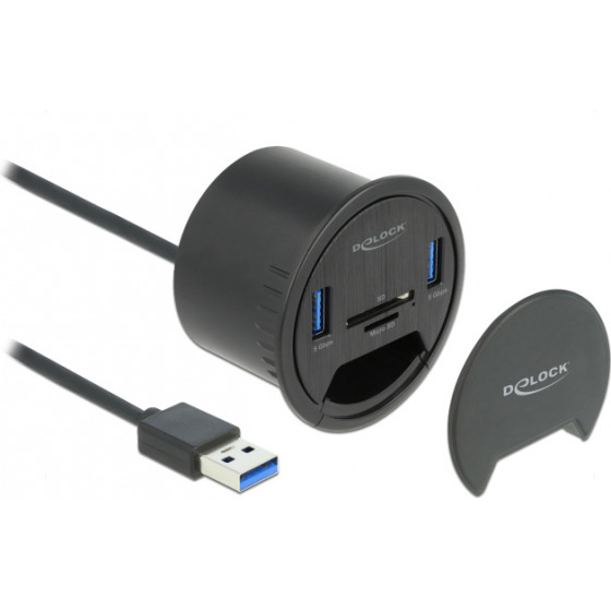DeLock USB hub 2x USB 3.2 Gen 1, SD/micro SD, 5Gbps, 60mm, ����� - (64152)