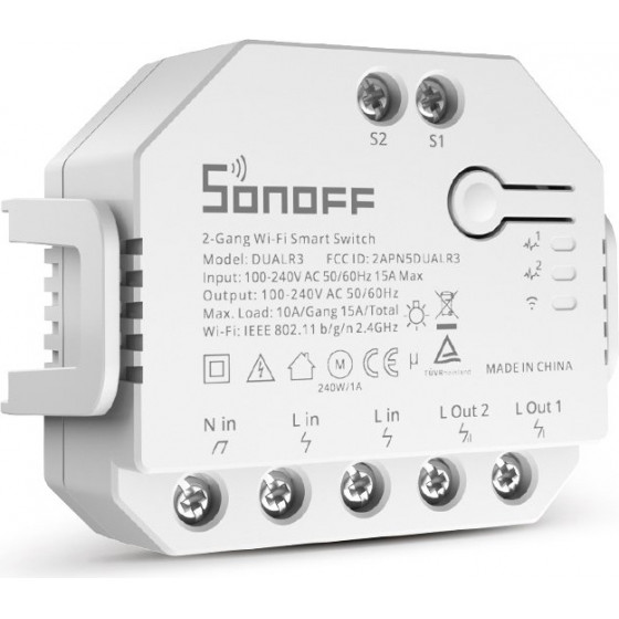 Sonoff smart ��������� 2-Gang, WiFi, 15A, ������ - (DUALR3)