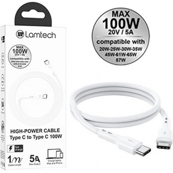 Lamtech cable Type C TO Type C 100W fast charge 1M - (LAM023657)