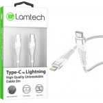 Lamtech HQ UNBREAKABLE cable Type C to lightning white 2M - (LAM023640)