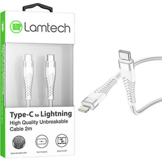 Lamtech HQ UNBREAKABLE cable Type C to lightning white 2M - (LAM023640)