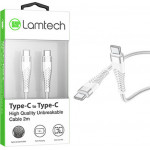 Lamtech HQ UNBREAKABLE cable Type C to TYPE-C white 2M - (LAM023633)