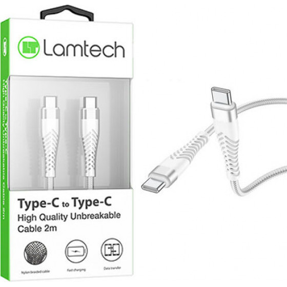 Lamtech HQ UNBREAKABLE cable Type C to TYPE-C white 2M - (LAM023633)