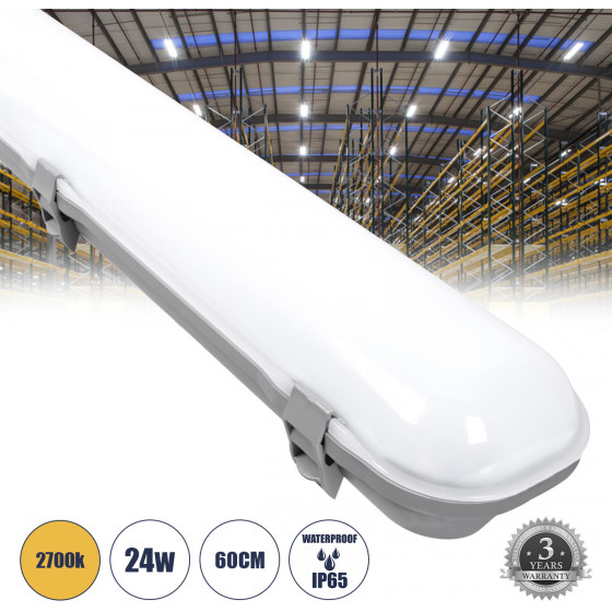 GloboStar LED �������� ����������� ��������� Tri-Proof 60cm 24W 2690lm 120� AC 220-240V ��������� IP65 �60 x �10.5 x �8cm ����� ����� 2700K - 3 Years Warranty - (60172)