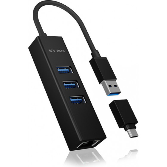 RaidSonic ICY BOX IB-HUB1419-LAN 4-port hub with USB 3.0 Type-A & Type-C interface