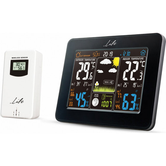 LIFE RAINFOREST WEATHER STATION WITH ADAPTOR&WIRELESS OUTDOOR SENSOR, CLOCK & ALARM FUNCTION