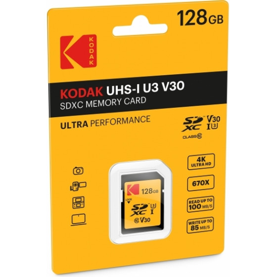 Kodak Memory Card microSD UHS-I U3 V30 ULTRA PERFORMANCE 128GB CLASS 10 with adapter V10 A1 - (EKMSDM128GXCHP)