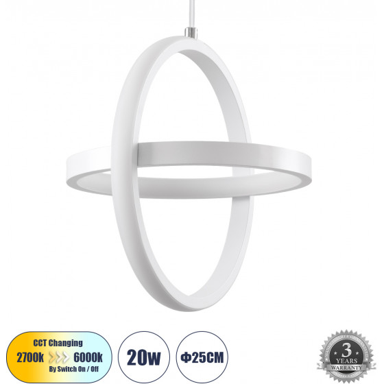 GloboStar ALICE �������� ��������� ������ Design LED CCT 20W 2400lm 300� AC 220-240V - �������� �������� ���� �������� On/Off All In One ����� 6000k+������ 4500k+����� 2700k �25 x �22 x �25cm - ����� - (61056)