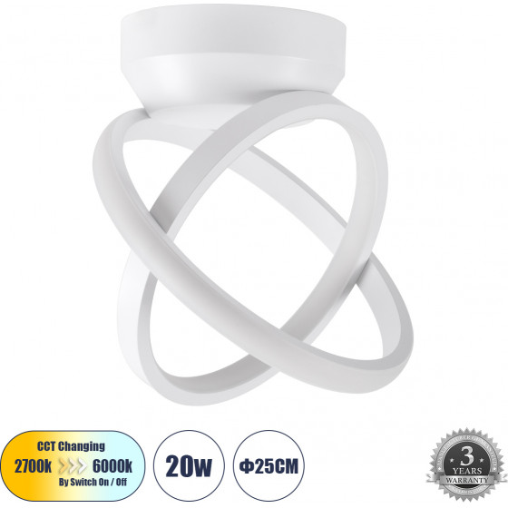 GloboStar AMELIA ��������� ������ Design LED CCT 20W 2400lm 300� AC 220-240V - �������� �������� ���� �������� On/Off All In One ����� 6000k+������ 4500k+����� 2700k �24.5 x �16 x �25cm - ����� - (61053)