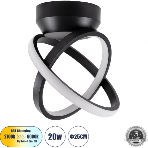 GloboStar AMELIA ��������� ������ Design LED CCT 20W 2400lm 300� AC 220-240V - �������� �������� ���� �������� On/Off All In One ����� 6000k+������ 4500k+����� 2700k �24.5 x �16 x �25cm - ����� - (61052)