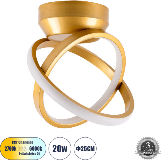 GloboStar AMELIA ��������� ������ Design LED CCT 20W 2400lm 300� AC 220-240V - �������� �������� ���� �������� On/Off All In One ����� 6000k+������ 4500k+����� 2700k �24.5 x �16 x �25cm - ����� �������� - (61054)