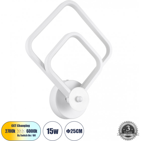 GloboStar ANNA ��������� ������ - ������ Design LED CCT 15W 1800lm 300� AC 220-240V - �������� �������� ���� �������� On/Off All In One ����� 6000k+������ 4500k+����� 2700k �25 x �8 x �30cm - ����� - (61086)
