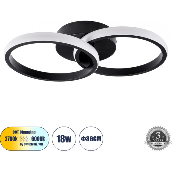 GloboStar CORA ��������� ������ Design LED CCT 18W 2160lm 300� AC 220-240V - �������� �������� ���� �������� On/Off All In One ����� 6000k+������ 4500k+����� 2700k �36 x �20.5 x �7cm - ����� - (61058)