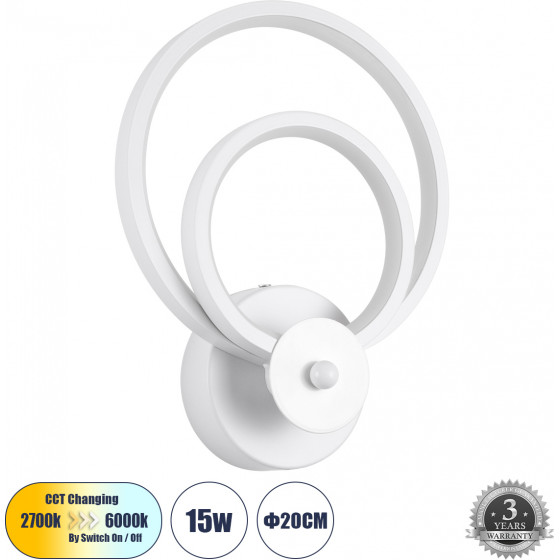 GloboStar FREDDIE ��������� ������ - ������ Design LED CCT 15W 1800lm 300� AC 220-240V - �������� �������� ���� �������� On/Off All In One ����� 6000k+������ 4500k+����� 2700k �20 x �7.5 x �25cm - ����� - (61077)