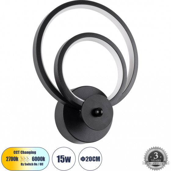 GloboStar FREDDIE ��������� ������ - ������ Design LED CCT 15W 1800lm 300� AC 220-240V - �������� �������� ���� �������� On/Off All In One ����� 6000k+������ 4500k+����� 2700k �20 x �7.5 x �25cm - ����� - (61076)