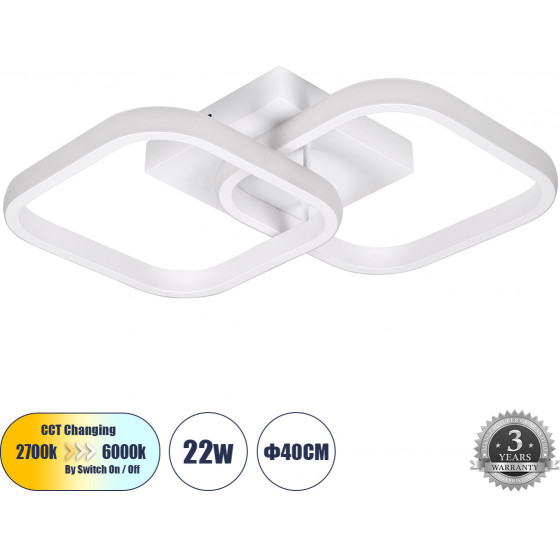 GloboStar NORA ��������� ������ Design LED CCT 22W 2640lm 300� AC 220-240V - �������� �������� ���� �������� On/Off All In One ����� 6000k+������ 4500k+����� 2700k �40 x �24 x �7cm - ����� - (61062)