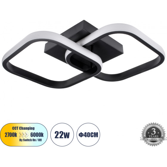GloboStar NORA ��������� ������ Design LED CCT 22W 2640lm 300� AC 220-240V - �������� �������� ���� �������� On/Off All In One ����� 6000k+������ 4500k+����� 2700k �40 x �24 x �7cm - ����� - (61061)
