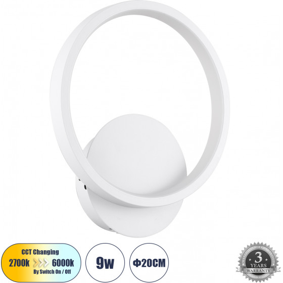 GloboStar TED ��������� ������ - ������ Design LED CCT 9W 1080lm 300� AC 220-240V - �������� �������� ���� �������� On/Off All In One ����� 6000k+������ 4500k+����� 2700k �20 x �5.5 x �23cm - ����� - (61071)