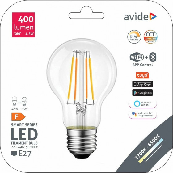 Avide Smart Filament Led Globe A60 4.5W Cct Wifi + Ble App Control - (ASF27CCT-4.5W-WIBLE)
