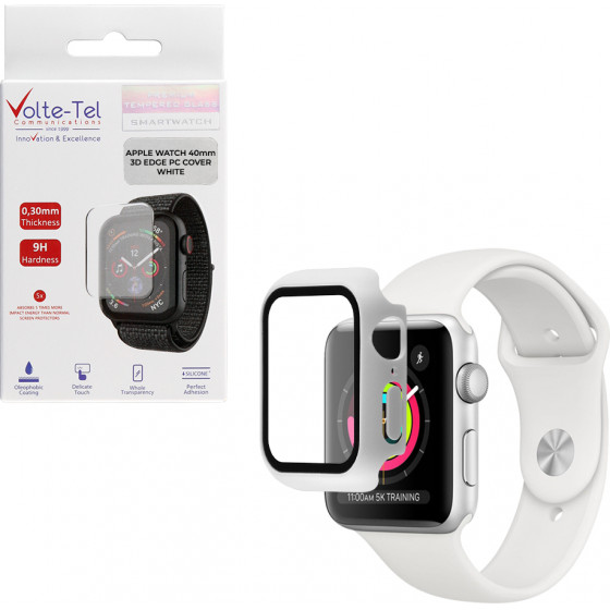 Volte-Tel Tempered Glass Apple Watch 40mm 1.57'' 9H 0.30mm Pc Edge Cover With Key 3D Full Glue Full Cover White - (5205308305108)