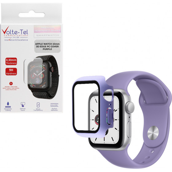 Volte-Tel Tempered Glass Apple Watch 41mm 1.69'' 9H 0.30mm Pc Edge Cover With Key 3D Full Glue Full Cover Purple - (5205308305184)