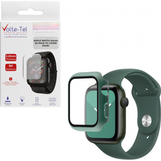 Volte-Tel Tempered Glass Apple Watch 44mm 1.78'' 9H 0.30mm Pc Edge Cover With Key 3D Full Glue Full Cover Khaki - (5205308305252)