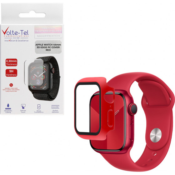 Volte-Tel Tempered Glass Apple Watch 44mm 1.78'' 9H 0.30mm Pc Edge Cover With Key 3D Full Glue Full Cover Red - (5205308305245)