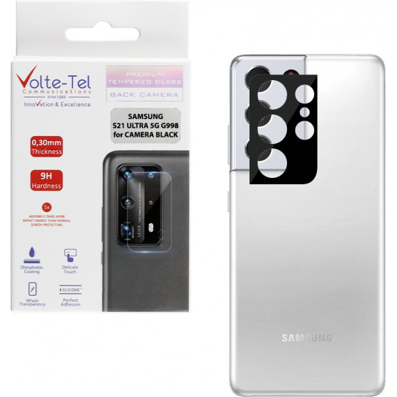 Volte-Tel Tempered Glass Samsung S21 Ultra 5G G998 6.8'' 9H 0.25mm 3D Curved For Camera Black - (5205308305481)