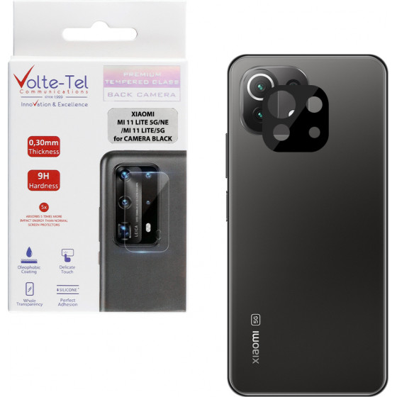 Volte-Tel Tempered Glass Xiaomi 11 Lite 5G NE/Mi 11 LITE/Mi 11 Lite 5G 6.55'' 9H 0.25mm 3D Curved For Camera Black - (5205308305535)