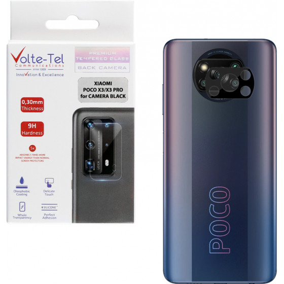 Volte-Tel Tempered Glass Xiaomi Poco X3/X3 Pro 6.67'' 9H 0.25mm 3D Curved For Camera Black - (5205308305559)