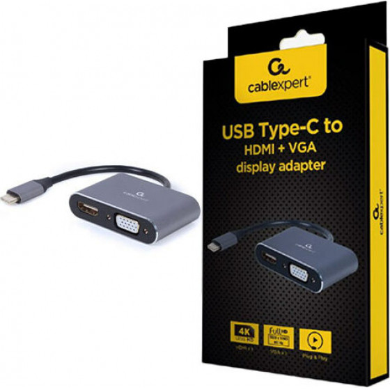Cablexpert Usb TYPE-C To Hdmi + Vga Display Adapter Space Grey Retail Pack - (A-USB3C-HDMIVGA-01)