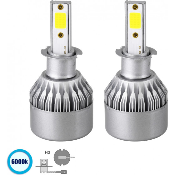 GloboStar H3 C6 Line KIT ������� �������� ����������� & �������� 1st Generation Can-Bus Series LED CREE CXB COB 72W 7600lm DC 8-48V ��������� IP65 ����� ����� 6000K - (82001)