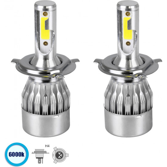 GloboStar H4 C6 Line KIT ������� �������� ����������� & �������� 1st Generation Can-Bus Series LED CREE CXB COB 72W 7600lm DC 8-48V ��������� IP65 ����� ����� 6000K - (82002)