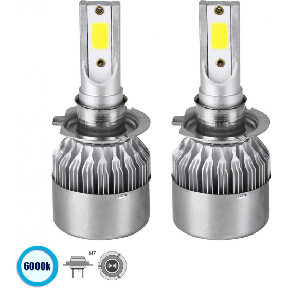 GloboStar H7 C6 Line KIT ������� �������� ����������� & �������� 1st Generation Can-Bus Series LED CREE CXB COB 72W 7600lm DC 8-48V ��������� IP65 ����� ����� 6000K - (82003)