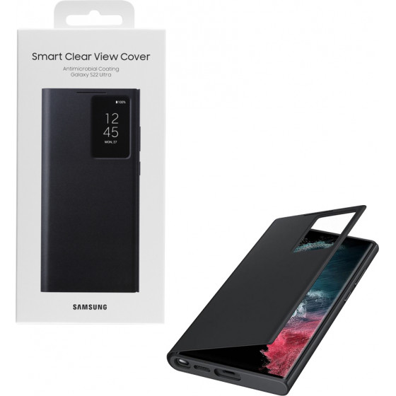 Samsung ���� S22 Ultra 5G S908 Clear View Cover Black Packing Or - (EF-ZS908CBEGEE)