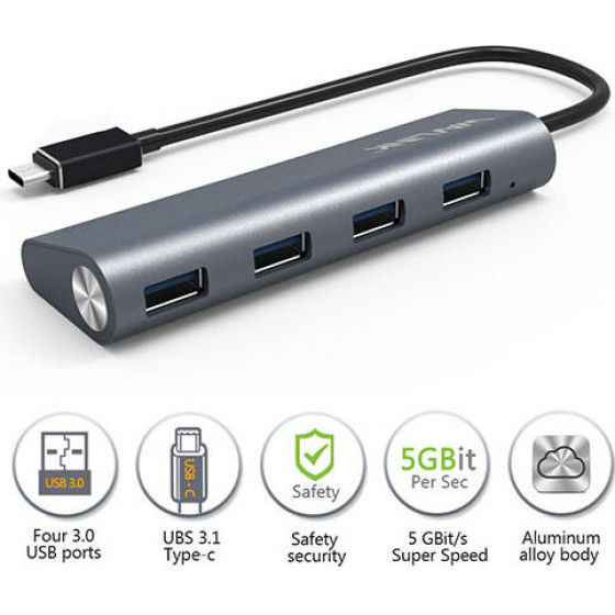 Wavlink Superspeed USB-C To Usb 3.0 4-Port Aluminum Hub - (WL-UH3048C)