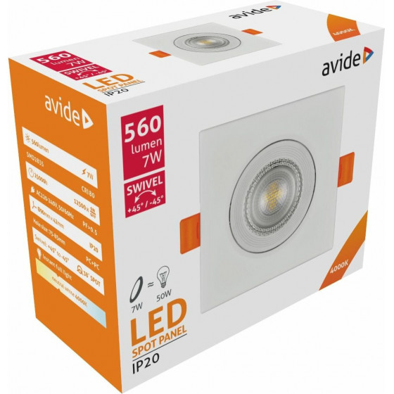 Avide LED Downlight 38� Square 7W 4000K - (ALDLS38NW-S-7W)