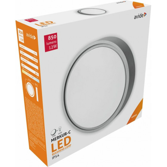 Avide (Merkur-C) Bulkhead Lamp IP54 Round 12W 4000K Gray - (ABHL54-RG-12W-NW)