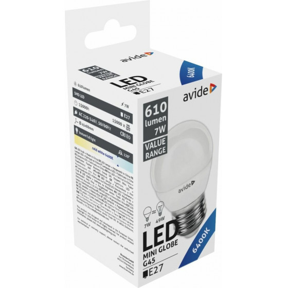 Avide Value LED Mini Globe E27 7W 6400K - (ABBMG27CW-7W)
