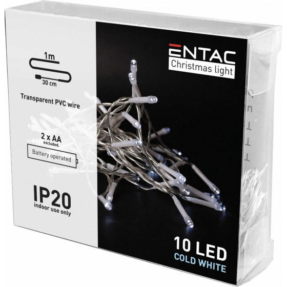 Entac Christmas Indoor 10 Led Light 6400K 1m (2AA excl.) - (ECL-10CW)