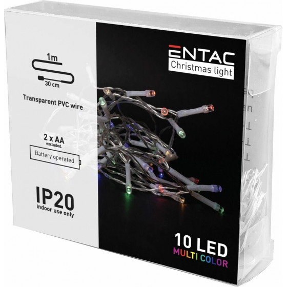 Entac Christmas Indoor 10 Led Light Multicolor 1m (2AA excl.) - (ECL-10MC)