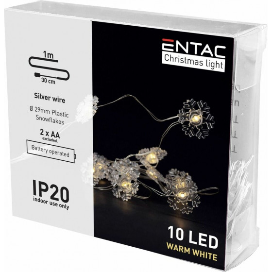 Entac Christmas Indoor Plastic Snowflake Light 10LEd 3000K 1m (2AA excl.) - (ECL-PSF2-10WW)