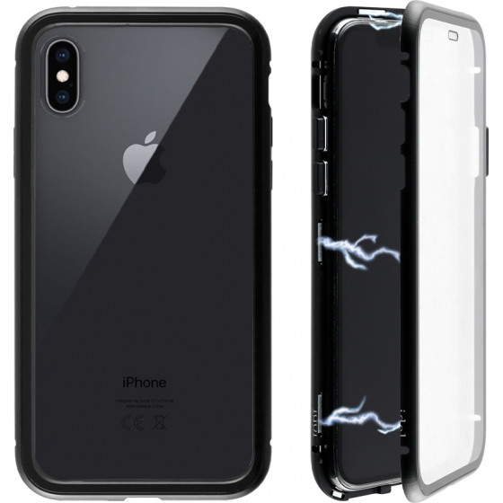 Idol 1991 ���� Iphone Xs Max 6.5'' Magnetic Metal Frame BLACK+Tempered Glass BACK-Front - (5205308234279)