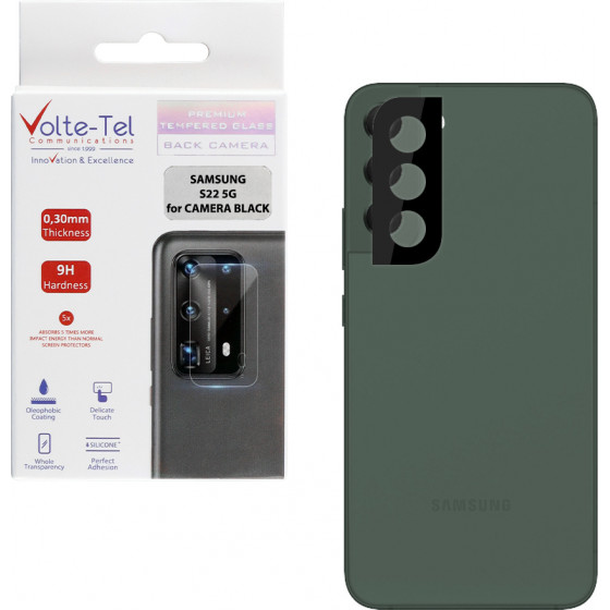 Volte-Tel Tempered Glass Samsung S22 5G 6.1'' 9H 0.25mm 3D Curved For Camera Black - (5205308305405)