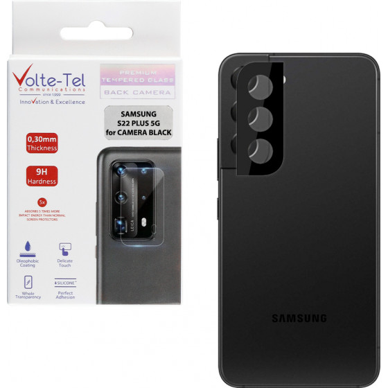 Volte-Tel Tempered Glass Samsung S22 Plus 5G 6.6'' 9H 0.25mm 3D Curved For Camera Black - (5205308305429)