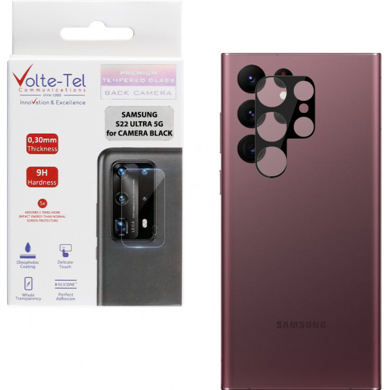 Volte-Tel Tempered Glass Samsung S22 Ultra 5G 6.8'' 9H 0.25mm 3D Curved For Camera Black - (5205308305450)