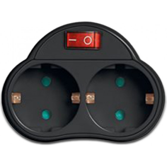 Lamtech Power Socket Splitter With 2 Schuko Outlets & ON/Off Switch Black - (LAM023695)
