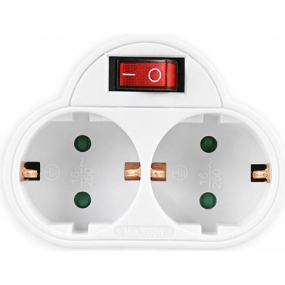 Lamtech Power Socket Splitter With 2 Schuko Outlets & ON/Off Switch White - (LAM023817)