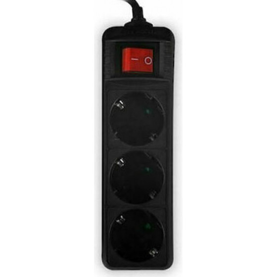 LAMTECH POWER STRIP WITH SWITCH 3 OUTLETS BLACK 1.5M - (LAM023701)
